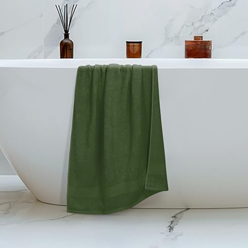 Belizzi Home 4 Pack Bath Towel Set 27x54, 100% Ring Spun Cotton, Ultra Soft Highly Absorbent Machine Washable Hotel Spa Quality Bath Towels for Bathroom, 4 Bath Towels - Olive Green