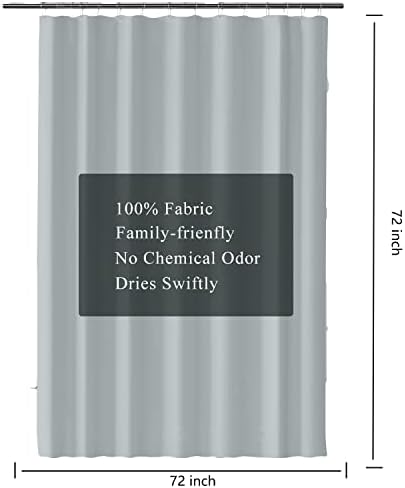 LLSCL Grey Fabric Shower Curtain Liner with Bottom Counterweight, Waterproof Hotel Quality, 72 x 72 Machine Washable