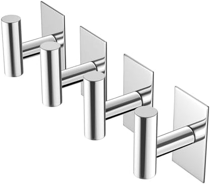 VAEHOLD Wall Towel Hooks, Heavy Duty Sticky Holder Waterproof Towel Hooks for Hanging Coat, Clothes, Closet Hook Wall Mount for Kitchen (Chrome, 4 Pack)