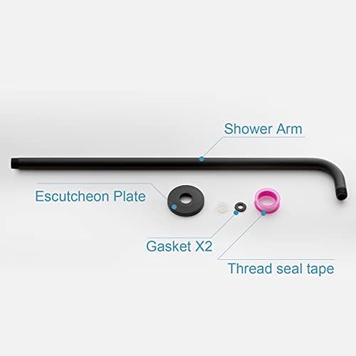 OFFO Shower Arm with Flange, 24 in Wall Mount Replacement Angle Shower Head Arm Wall-Mounted For Fixed Shower Head & Handheld Showerhead, Matte Black