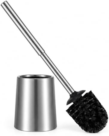 SUS304 Stainless Steel Toilet Brush and Holder Hard Bristles Bathroom Brush Head Toilet Cleaner for Bowl Bathroom Cleaning Brush Caddy with Oily Coating Brushed Chrome