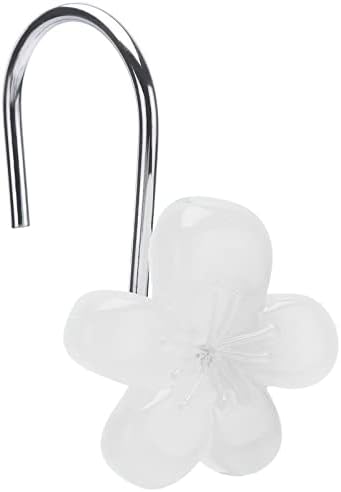 Cute Flower Shower Curtain Hooks, Glow in The Dark, Pretty Floral Themed Elegant Spring Time Bathroom Decor, White