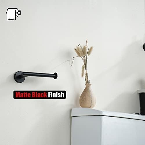 JQK Black Toilet Paper Holder, 5 Inch 304 Stainless Steel Thick 0.8mm Tissue Paper Dispenser, Matte Black Wall Mount, TPH120-PB