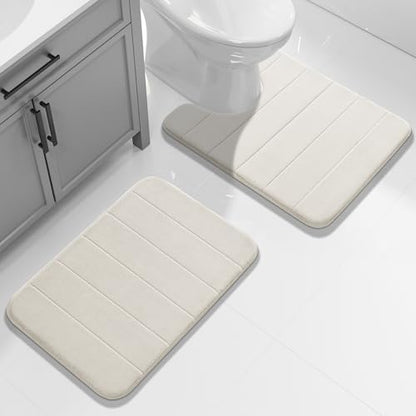 Yimobra Memory Foam Bathroom Mat Set, 24 x 17 & 24 x 20 in, Cream White