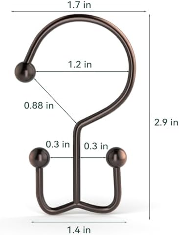 Goowin Shower Curtain Hooks, 12 Pcs Shower Curtain Rings, Durable Shower Curtain Rings Rust Proof, Double Glide Shower Rings for Curtain, Simple Shower Hooks for Shower Curtain & Liner, Bronze