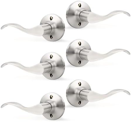 GOBEKOR 3 Pair of Dummy Door Levers Brushed Nickel Interior Door Handle for Left Hand and Right Hand, Non-Turning Handle Pull for Closet French Doors, 6 Pack