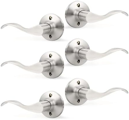 GOBEKOR 3 Pair of Dummy Door Levers Brushed Nickel Interior Door Handle for Left Hand and Right Hand, Non-Turning Handle Pull for Closet French Doors, 6 Pack