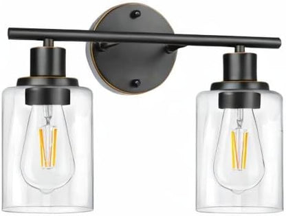 Bathroom Light Fixtures, 2 Light Vanity Light, Wall Sconces Lighting | Modern Bath Wall Mounted Light with Glass Shade, Porch Wall Lamp for Mirror, Living Room, Bedroom, Hallway, Oil Rubbed Bronze