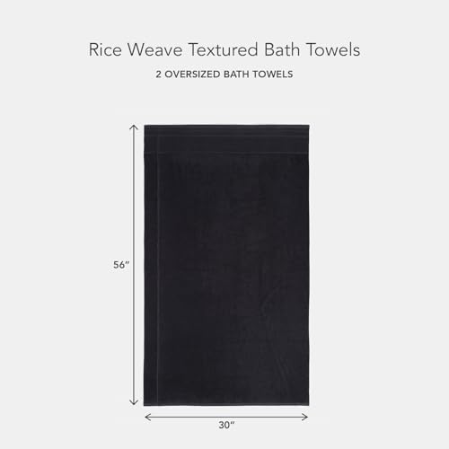 Texere 100% Organic Cotton Rice Weave Jacquard 700 GSM Luxury Bath Towel Sets - Ultra Soft and Absorbent Hotel and Spa Quality (Rice Weave, Black, 2 Bath Towels)