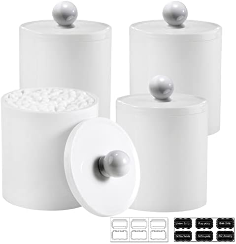 SheeChung 4 Pack Qtip Holder, White Acrylic Qtip Jars for Bathroom