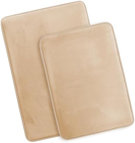 Clara Clark 2 Piece Bathroom Rugs Bath Mat Set, Velvet Memory Foam Bath Mats for Bathroom - Non-Slip, PVC Backing Bath Rugs, Washable - Dries Quickly, Cream