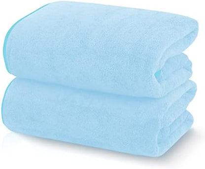 TENSTARS Silk Hemming Bath Towels for Bathroom Clearance - 27 x 55 inches - Light Thin Quick Drying - Soft Microfiber Absorbent Towel for Bath Fitness, Sports, Yoga, Travel, Gym - 2 Pack, Aquamarine