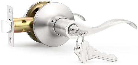 GOBEKOR Entry Door Handles with Lock and Keys, Brushed Nickel Keyed Entry Door Lock Sets for Exterior & Interior Doors, Reversible Door Levers for Bedroom Bathroom, 1 Pack