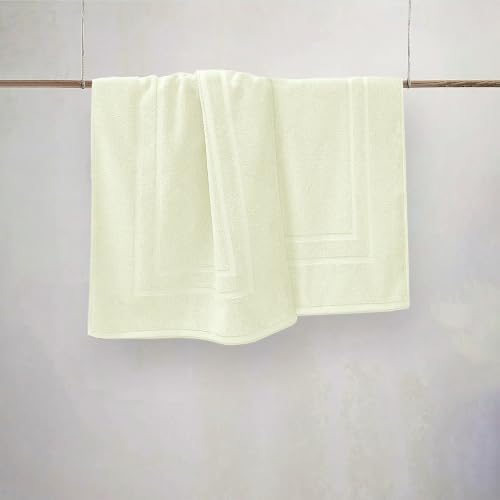 Feather & Stitch 2 Piece Towel Like Bath Mats (30x21 Inch) 100% Cotton Terry Bath Mats, Bathroom Shower Floor Mats [NOT A Bathroom Rug], Soft Absorbent Washable Mats - Frost