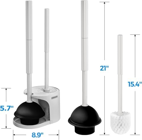 FORASTO 2Pack 2 in 1 Toilet Plunger and Brush Set,Extended Handle Plunger,Toilet Bowl Brush Plunger Set,Bathroom Cleaning Tools,Cleaning Brush,Toilet Brush Plunger Combo,Cream Grey（21inch）