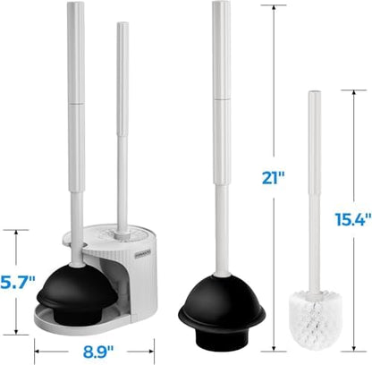 FORASTO 2Pack 2 in 1 Toilet Plunger and Brush Set,Extended Handle Plunger,Toilet Bowl Brush Plunger Set,Bathroom Cleaning Tools,Cleaning Brush,Toilet Brush Plunger Combo,Cream Grey（21inch）