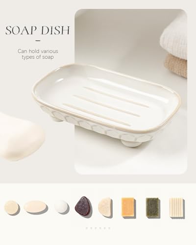 Bathroom Accessory Set 4PCS, Ceramic Bathroom Accessories Set, Foaming Soap Dispenser Set Complete, White Honeycomb Design, Home Apartment Modern Bath Decor Vanity Countertop, ANTIS'S HOME