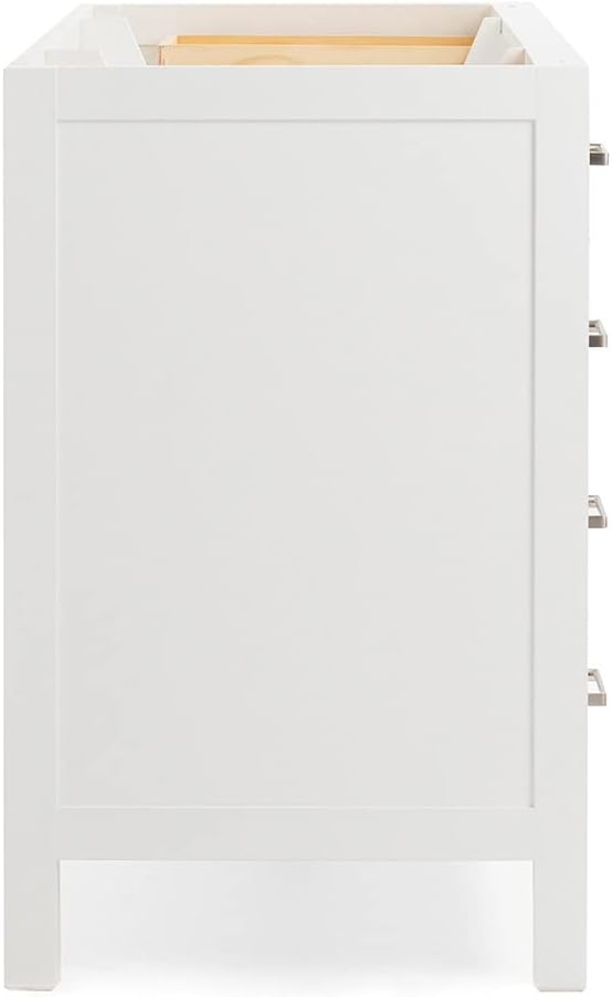 ARIEL Cambridge 54-inch Bathroom Vanity Base Cabinet,Solid Wood, 2 Soft Closing Doors, 9 Dovetail Drawers, White