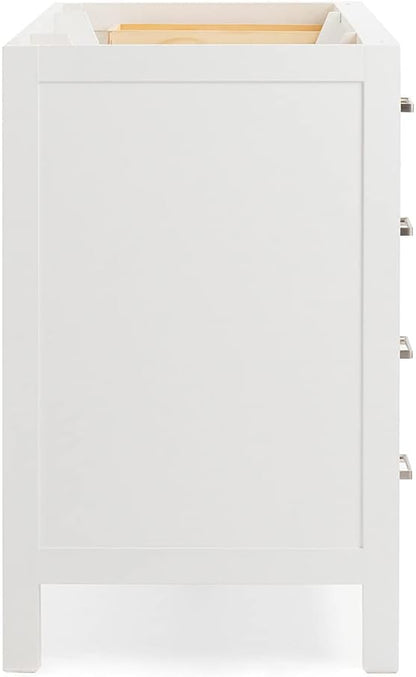 ARIEL Cambridge 54-inch Bathroom Vanity Base Cabinet,Solid Wood, 2 Soft Closing Doors, 9 Dovetail Drawers, White