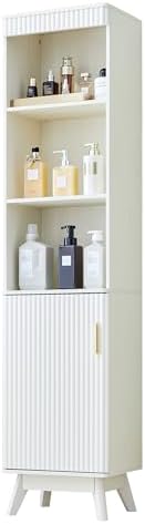Bifins 68" Tall Bathroom Storage Cabinet,Narrow Fluted Tower Cabinet with Door and Shelves,Slim Space Saving Storage Unit for Bathroom Kitchen Living Room (White, 11.8" D x 15.75" W x 68" H)
