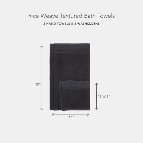 Texere 100% Organic Cotton Rice Weave Jacquard 700 GSM Luxury Bath Towel Sets - Ultra Soft and Absorbent Hotel and Spa Quality (Rice Weave, Black, 2 Hand & 2 Wash Towels)