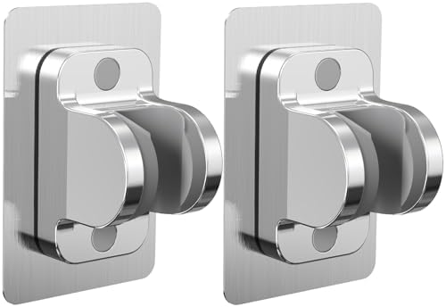 2-Pack MAYYAYA Shower Head Holder, Adhesive Wall Mount, Adjustable, Silver