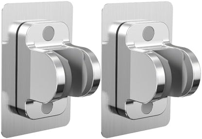 2-Pack MAYYAYA Shower Head Holder, Adhesive Wall Mount, Adjustable, Silver