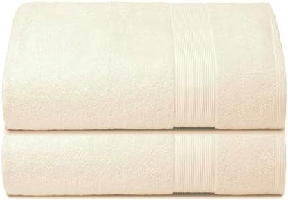 Belizzi Home Premium Cotton Oversized 2 Pack Bath Sheet 35x70-100% Pure Cotton - Ideal for Everyday use - Ultra Soft & Highly Absorbent - Machine Washable - Ivory