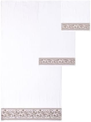 Modern Threads Allie 6-Piece 100% Cotton Towel Set – Jacquard Floral Border – Includes 2 Bath Towels, 2 Hand Towels, 2 Washcloths – Absorbent, Quick Dry, Soft & Durable – Taupe