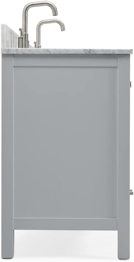 ARIEL Cambridge 60-inch Bathroom Vanity with Sink,Solid Wood, 0.75-inch Italian Carrara Marble Countertop, Double Rectangular Porcelain Sink, 4 Soft Closing Doors, 6 Dovetail Drawers, Grey