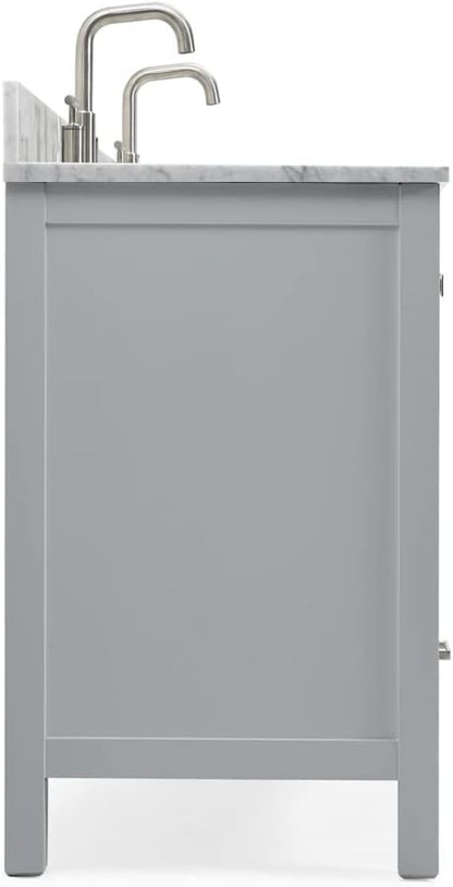 ARIEL Cambridge 60-inch Bathroom Vanity with Sink,Solid Wood, 0.75-inch Italian Carrara Marble Countertop, Double Rectangular Porcelain Sink, 4 Soft Closing Doors, 6 Dovetail Drawers, Grey