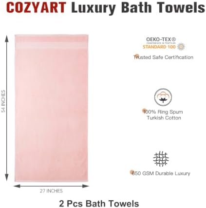 COZYART Luxury Bath Towels 2 PCS, Pink 100% Turkish Cotton 650 GSM