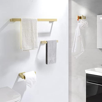 Gold Towel Bar Set 4 Pieces Bathroom Hardware Set Wall Mounted Stainless Steel,Towel Bar+Towel Holder+Towel Hook+Toilet Paper Holder,23.6 inch