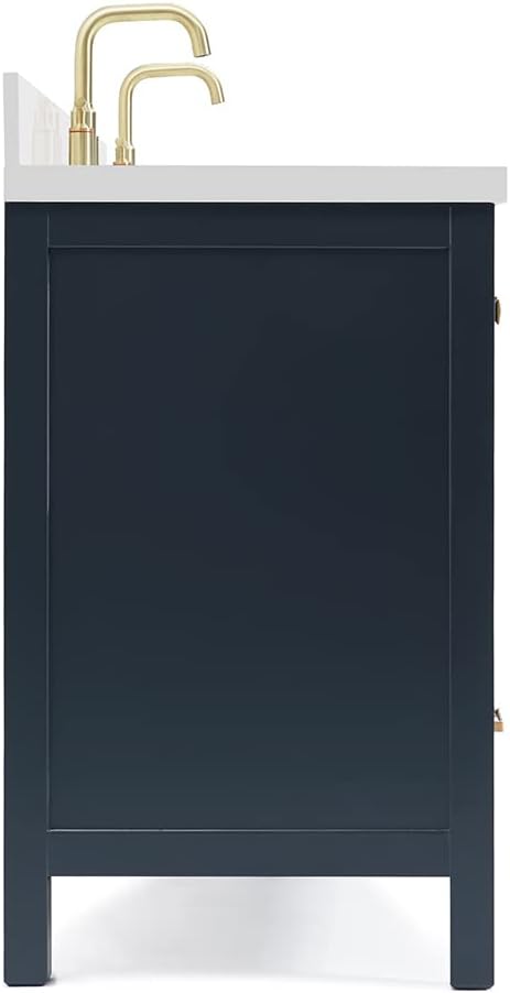 ARIEL Cambridge 72-inch Bathroom Vanity with Sink,Solid Wood, 1.5-inch Pure White Quartz Countertop & Backsplash, Double Oval Porcelain Sink, 4 Soft Closing Doors, 6 Dovetail Drawers, Midnight Blue