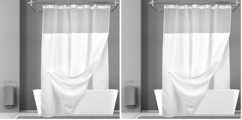 N&Y HOME Waffle Weave Shower Curtain with Snap-in Fabric Liner Set, 12 White Hooks Included - Hotel Style, Waterproof & Washable, Heavyweight Fabric & Mesh Top Window - 71x72, White (Pack of 2)
