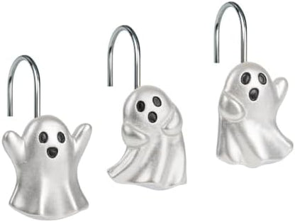 Sunlit Ghost Shower Curtain Hooks, Home Decorative Shower Curtain Rings for Bathroom, Halloween Shower Curtain Hangers Bathroom Accessories, Set of 12, Silver