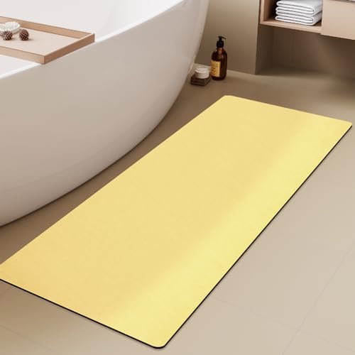 TYUU Thin Bath Mat Runner, Bathroom Rugs Non Slip, 17x59 Light Yellow