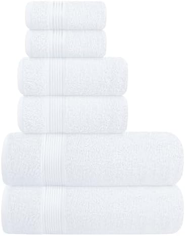 Belizzi Home Ultra Soft 6 Pack Cotton Towel Set, Contains 2 Bath Towels 28x55 inch, 2 Hand Towels 16x24 inch & 2 Wash Coths 12x12 inch, Ideal Everyday use, Compact & Lightweight - White