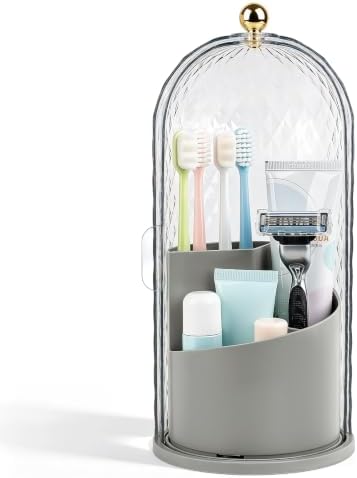 Toothbrush Holder with Cover for Bathroom Countertop, Organizer, Gray