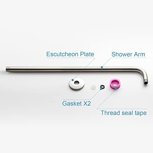 OFFO Shower Arm with Flange, 24 in Brushed Nickel Wall Mount Replacement Angle Shower Head Arm Wall-Mounted For Fixed Shower Head & Handheld Showerhead