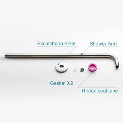 OFFO Shower Arm with Flange, 24 in Brushed Nickel Wall Mount Replacement Angle Shower Head Arm Wall-Mounted For Fixed Shower Head & Handheld Showerhead