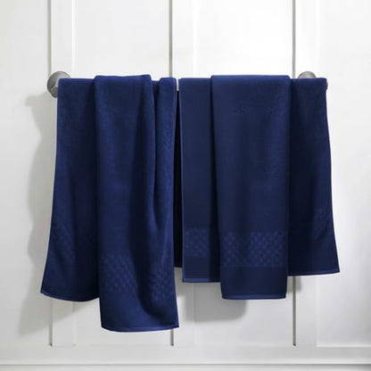 Feather & Stitch 100% Cotton 625 GSM Bath Towel Set of 6, Ultra Soft Highly Absorbent 2 Bath Towels, 2 Hand Towels & 2 Washcloth - Luxury Quick Dry Shower Towels (Navy Blue)