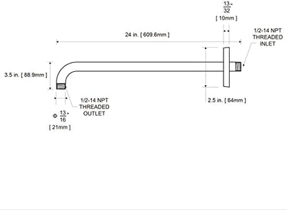 OFFO Shower Arm with Flange, 24 in Oil Rubbed Bronze Wall Mount Replacement Angle Shower Head Arm Wall-Mounted For Fixed Shower Head & Handheld Showerhead
