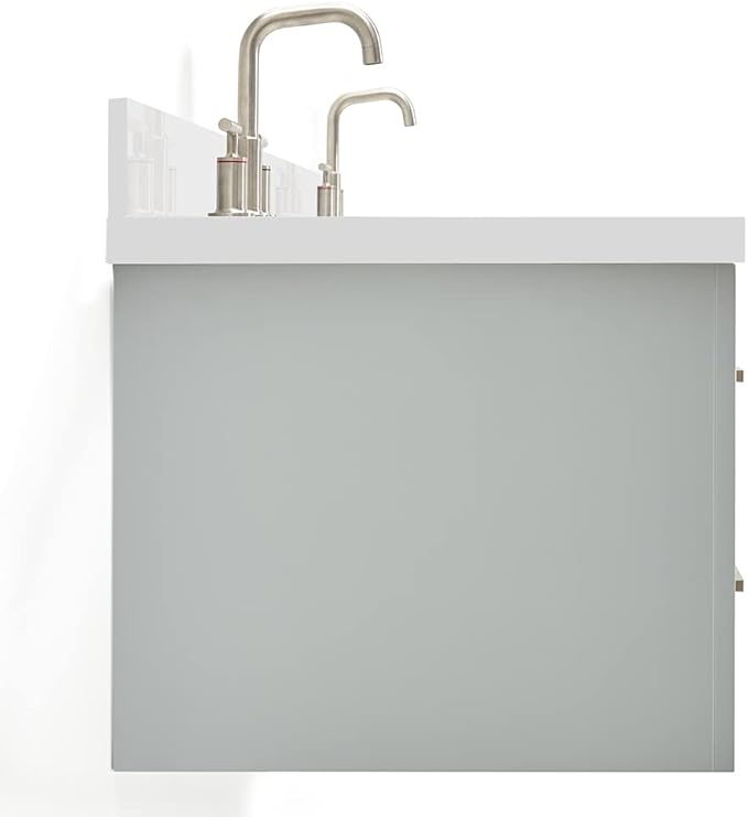 ARIEL Hutton 73 in. Double Oval Sink Floating Wall Vanity with 1.5" Inch White Quartz Countertop in Grey