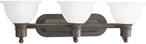 Progress Lighting P3163-20 3-Light Wall Bracket with White Etched Glass, Antique Bronze