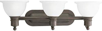 Progress Lighting P3163-20 3-Light Wall Bracket with White Etched Glass, Antique Bronze