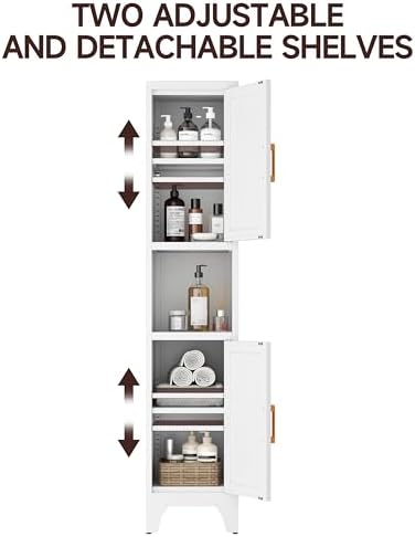 67" Tall Bathroom Storage Cabinet, Narrow Freestanding Bathroom Cabinet with 2 Doors & Adjustable Shelves, Slim Vertical Organizer for Bathroom, Entryway, Kitchen,Living Room（White）