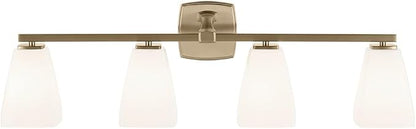 Kichler Marant 33.25" 4-Light Vanity Light with Opal Glass in Champagne Bronze, for Bathroom, Powder Room, Over a Mirror, (33.25" W x 9.5" H), 55217CPZ