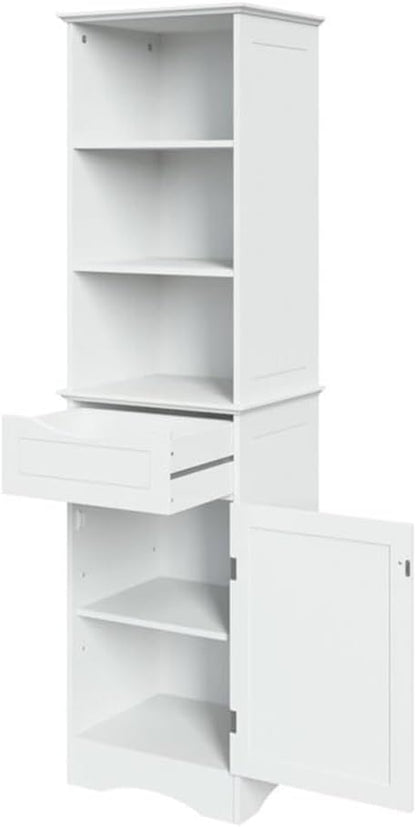 RiverRidge, White Ashland Bathroom Freestanding Storage Cabinet with Three Open Shelves and Drawer