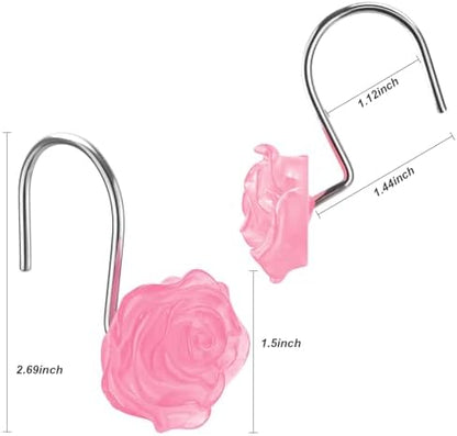 Rose Shower Curtain Hooks, Glow in The Dark, Pretty Floral Themed Elegant Bathroom Decor, Pink